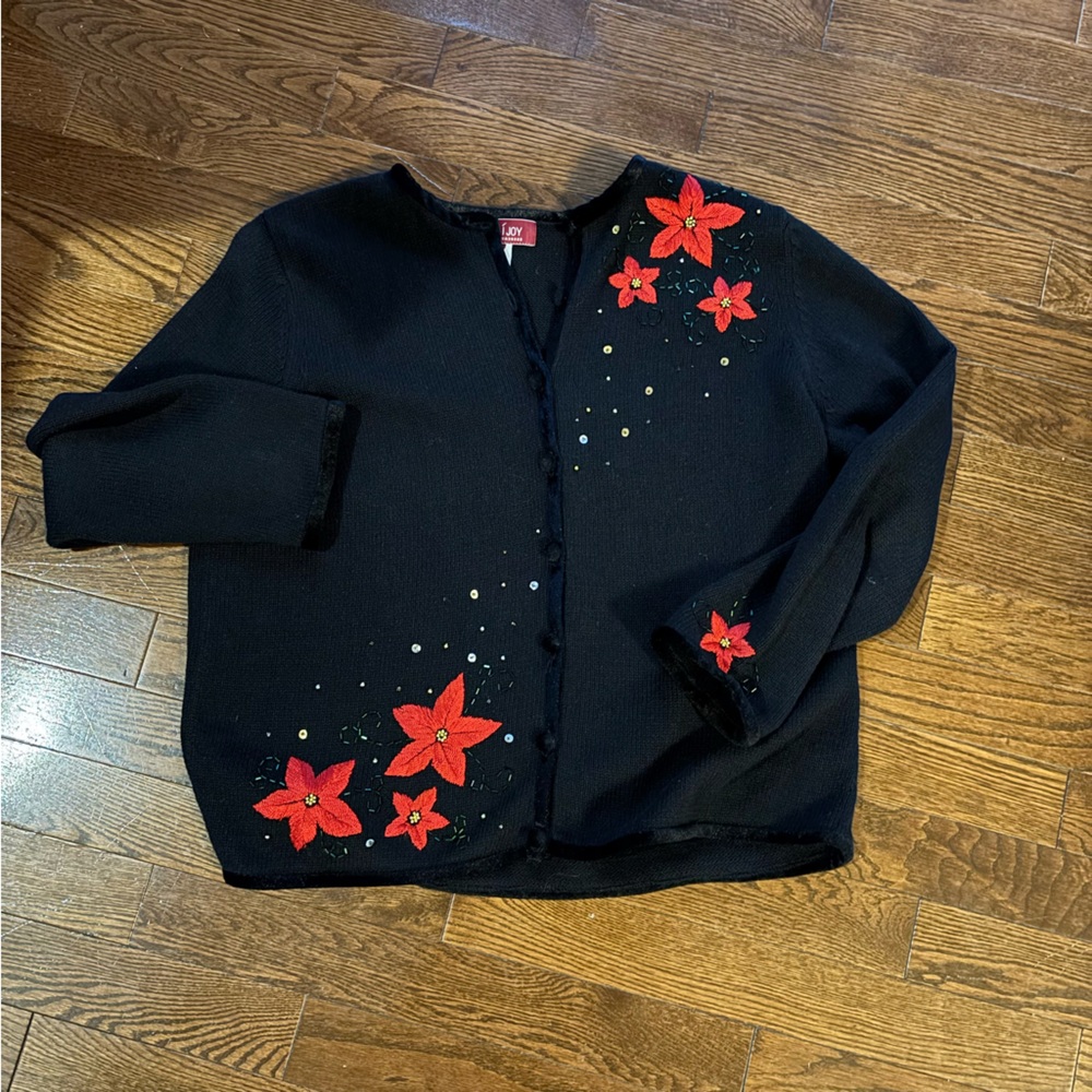 Vintage Black Christmas Poinsettia Sweater